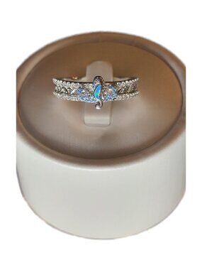 Seahorse Infinity Opalite Ring 925 Sterling Silver CZ Size 8 NWT